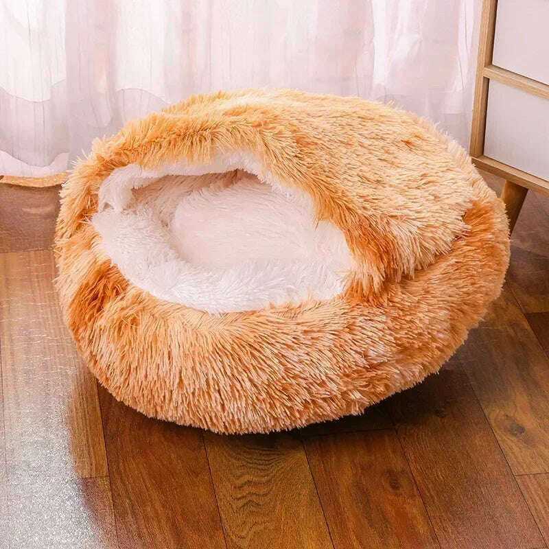 KIMLUD, winter dog Plush Round Bed Pet Mattress Warm Soft Comfortable Basket Cat Dog Sleeping Bag Nest for Small Dogs Medium dogs cat, Tie dye yellow / 50cm (0-5kg), KIMLUD APPAREL - Womens Clothes