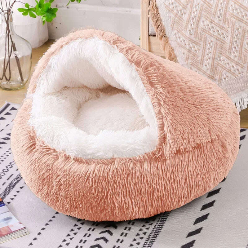 KIMLUD, winter dog Plush Round Bed Pet Mattress Warm Soft Comfortable Basket Cat Dog Sleeping Bag Nest for Small Dogs Medium dogs cat, Leather Pink / 50cm (0-5kg), KIMLUD APPAREL - Womens Clothes