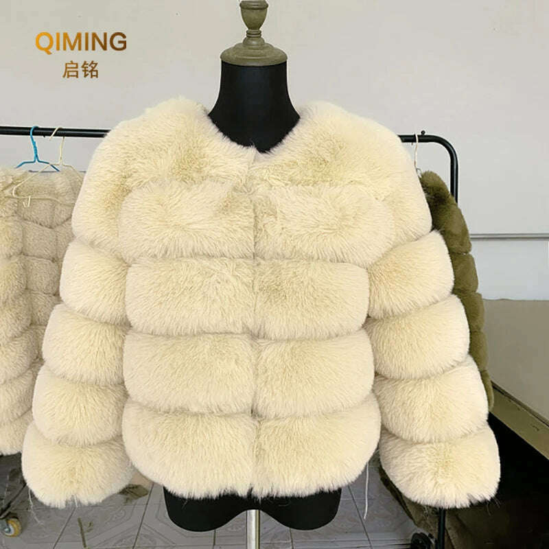 KIMLUD, Winter Faux Fur Coat Jacket Luxury Coat Women Imitation Fur Jacket Thick Warm Ladies Fur Jackets Fashion Fuzzy Plush Coats, KIMLUD Womens Clothes