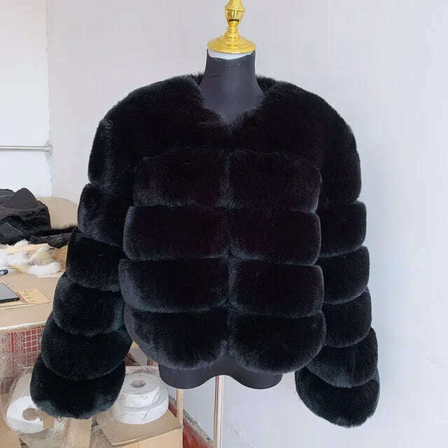 KIMLUD, Winter Faux Fur Coat Jacket Luxury Coat Women Imitation Fur Jacket Thick Warm Ladies Fur Jackets Fashion Fuzzy Plush Coats, Black / XL, KIMLUD APPAREL - Womens Clothes