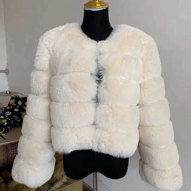 KIMLUD, Winter Faux Fur Coat Jacket Luxury Coat Women Imitation Fur Jacket Thick Warm Ladies Fur Jackets Fashion Fuzzy Plush Coats, White / XL, KIMLUD APPAREL - Womens Clothes