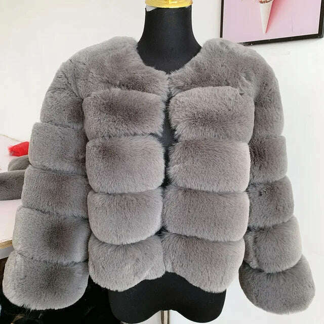 KIMLUD, Winter Faux Fur Coat Jacket Luxury Coat Women Imitation Fur Jacket Thick Warm Ladies Fur Jackets Fashion Fuzzy Plush Coats, Dark Gray / XL, KIMLUD APPAREL - Womens Clothes