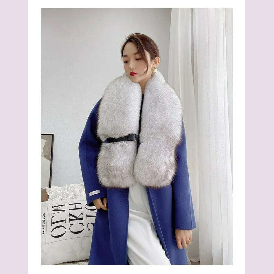 KIMLUD, Winter Fox Fur Scarf Long Fur Collar Silver Fox Real Fur Shawl Russian Scarfs For Ladies Neck Luxury Fashion Scarves Womens, Blue fox-Belt Buckle / Long125 width 20CM, KIMLUD APPAREL - Womens Clothes