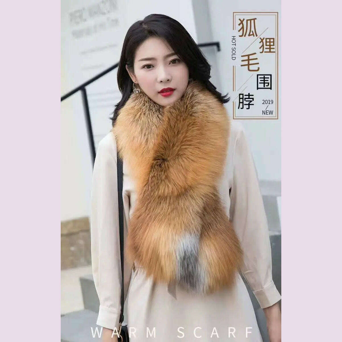 KIMLUD, Winter Fox Fur Scarf Long Fur Collar Silver Fox Real Fur Shawl Russian Scarfs For Ladies Neck Luxury Fashion Scarves Womens, KIMLUD Womens Clothes