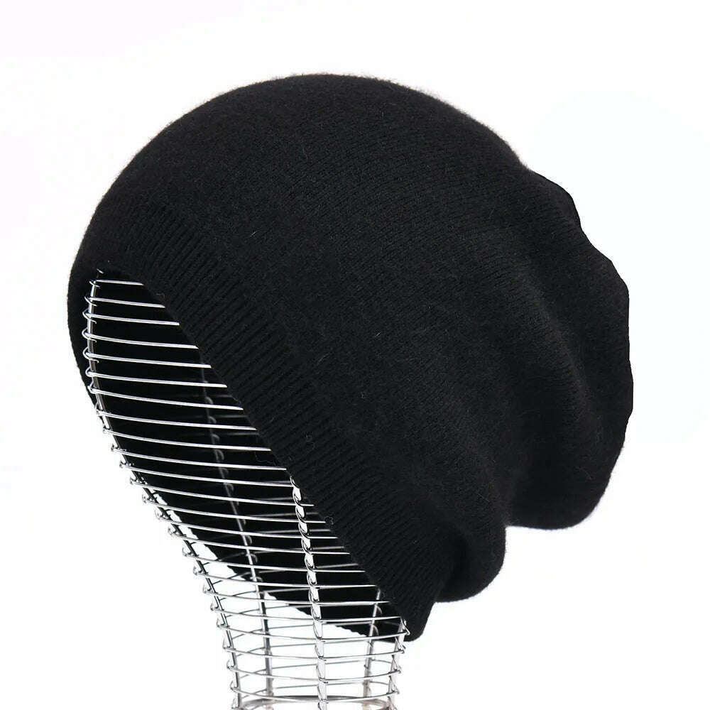 KIMLUD, Winter Hat Beanie Plain Knitted Autumn Winter Warm Cashmere Soft Slouchy Skull Caps Beanies Men Women Street Hats, Black, KIMLUD APPAREL - Womens Clothes