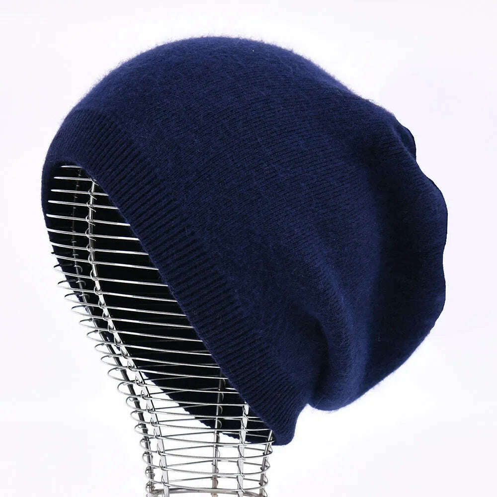 KIMLUD, Winter Hat Beanie Plain Knitted Autumn Winter Warm Cashmere Soft Slouchy Skull Caps Beanies Men Women Street Hats, Navy, KIMLUD APPAREL - Womens Clothes