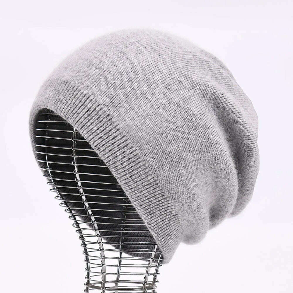 KIMLUD, Winter Hat Beanie Plain Knitted Autumn Winter Warm Cashmere Soft Slouchy Skull Caps Beanies Men Women Street Hats, Light grey, KIMLUD APPAREL - Womens Clothes