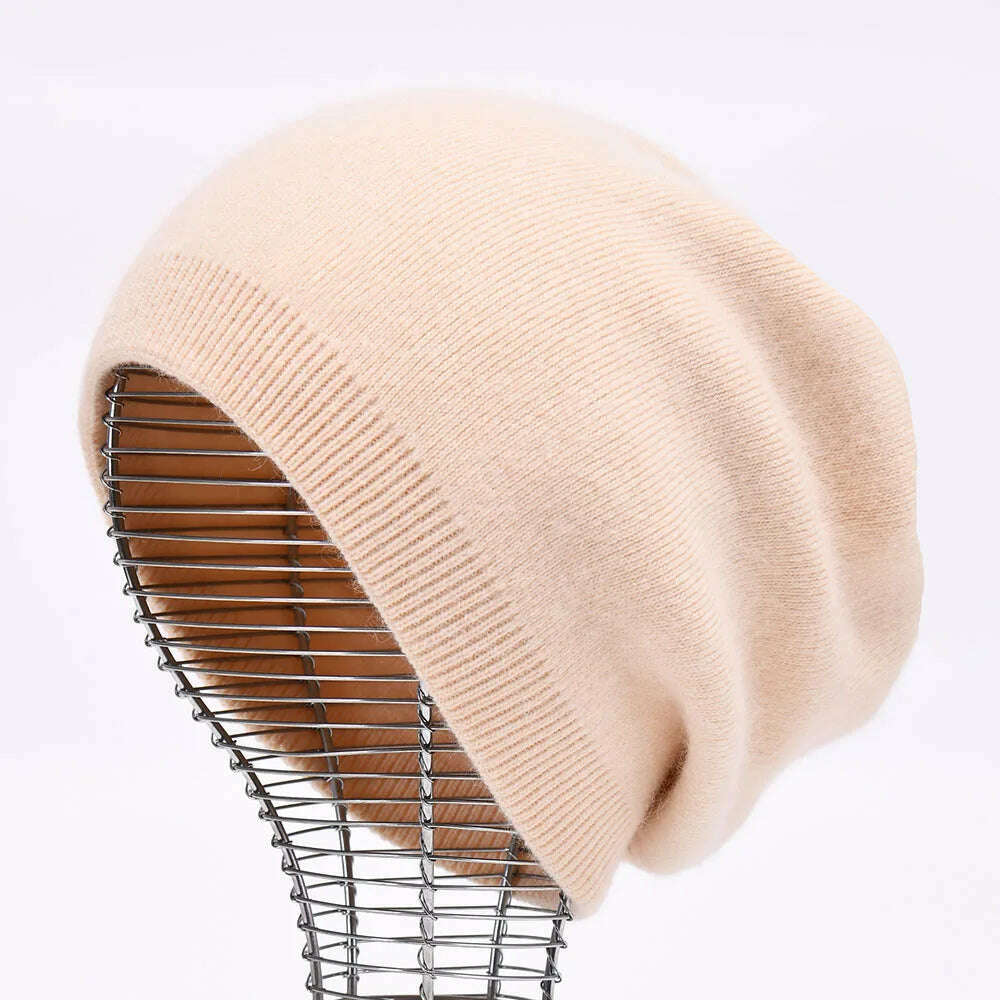 KIMLUD, Winter Hat Beanie Plain Knitted Autumn Winter Warm Cashmere Soft Slouchy Skull Caps Beanies Men Women Street Hats, Beige, KIMLUD APPAREL - Womens Clothes