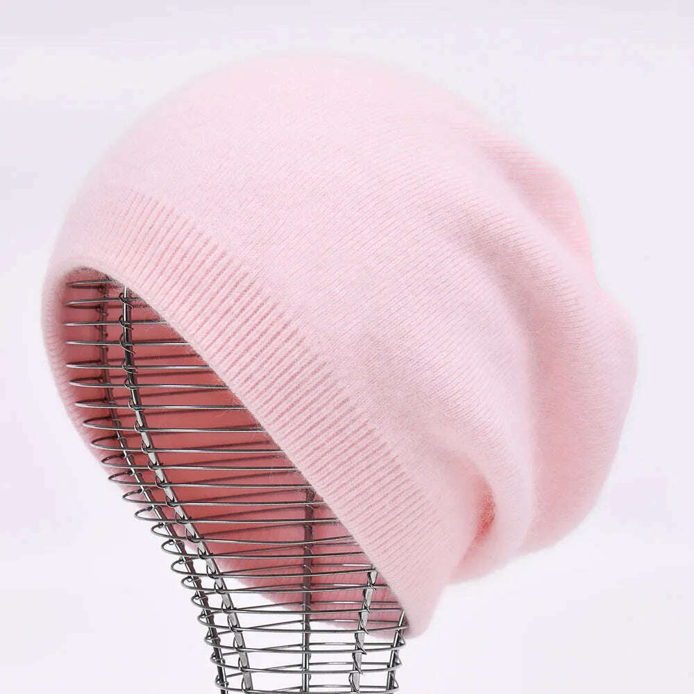 KIMLUD, Winter Hat Beanie Plain Knitted Autumn Winter Warm Cashmere Soft Slouchy Skull Caps Beanies Men Women Street Hats, Baby pink, KIMLUD APPAREL - Womens Clothes