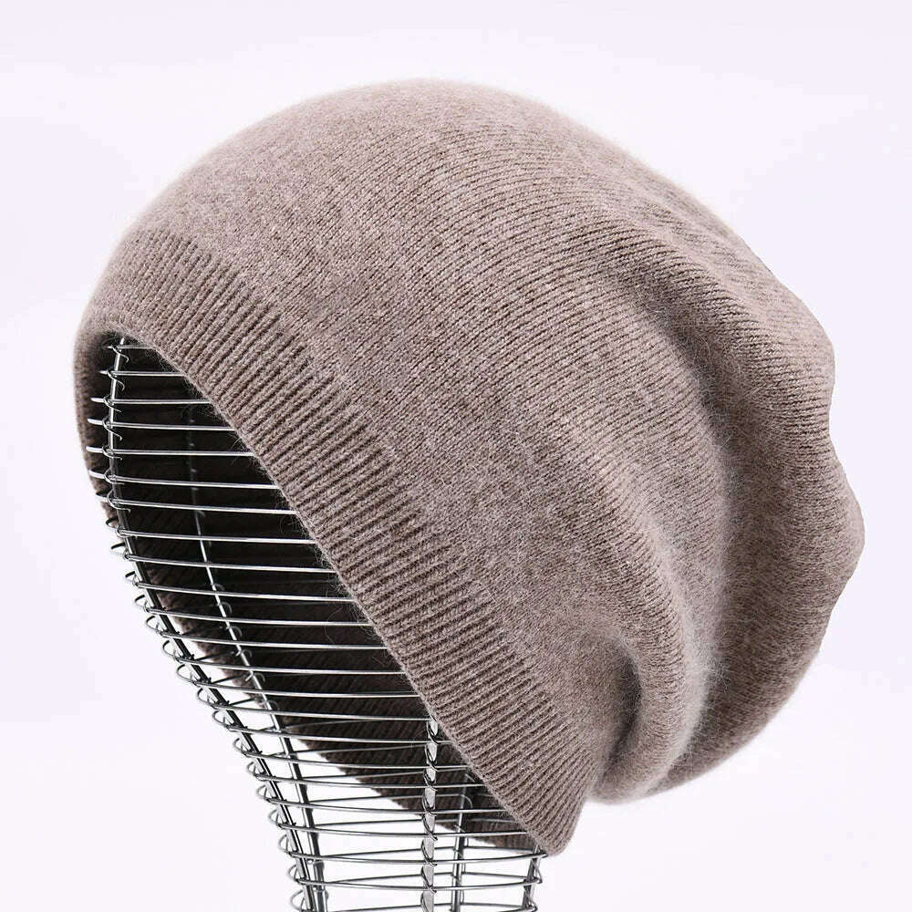 KIMLUD, Winter Hat Beanie Plain Knitted Autumn Winter Warm Cashmere Soft Slouchy Skull Caps Beanies Men Women Street Hats, Brown, KIMLUD APPAREL - Womens Clothes