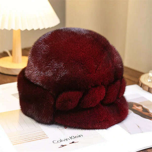 KIMLUD, Winter Hat Women Russian Mink Fur Hat Women Outdoor Winter Hat Earmuff Ski Cap Winter Hat Woman Keep Warm Ladies Fur Hat, Wine red / 54-56 / CHINA | >8Y, KIMLUD Womens Clothes