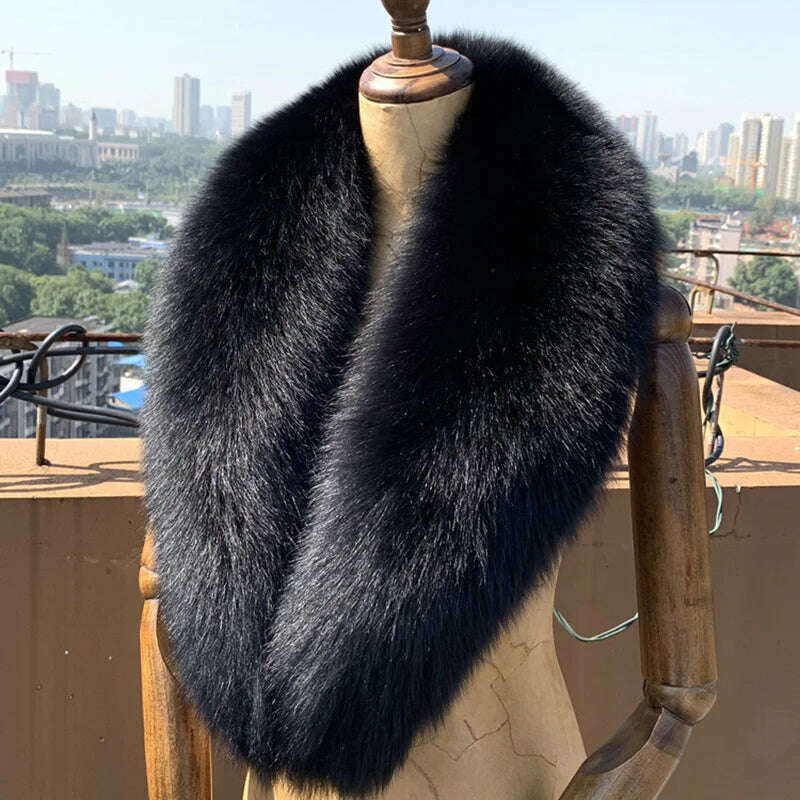 Winter Real Fox Fur Collar Woman Black Natural Fur Scarf Shawl For Women Collars Wraps Neck Warmer Fur Scarves Luxery Scarf Men - KIMLUD