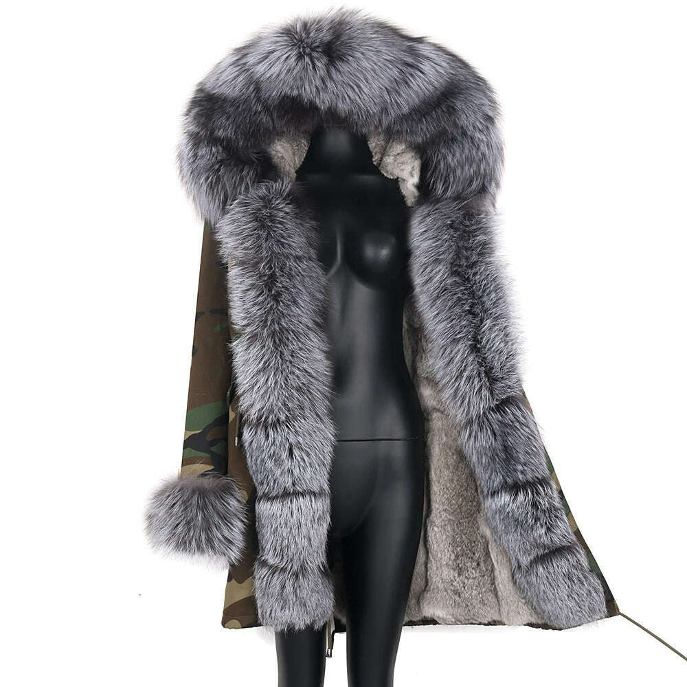 KIMLUD, Winter Real Rabbit Fur Coat Women Long Jacket Waterproof Parkas Rex Rabbit Liner Removable Raccoon Fur Collar Hooded Outwear, rabbit fur liner 11 / S, KIMLUD APPAREL - Womens Clothes