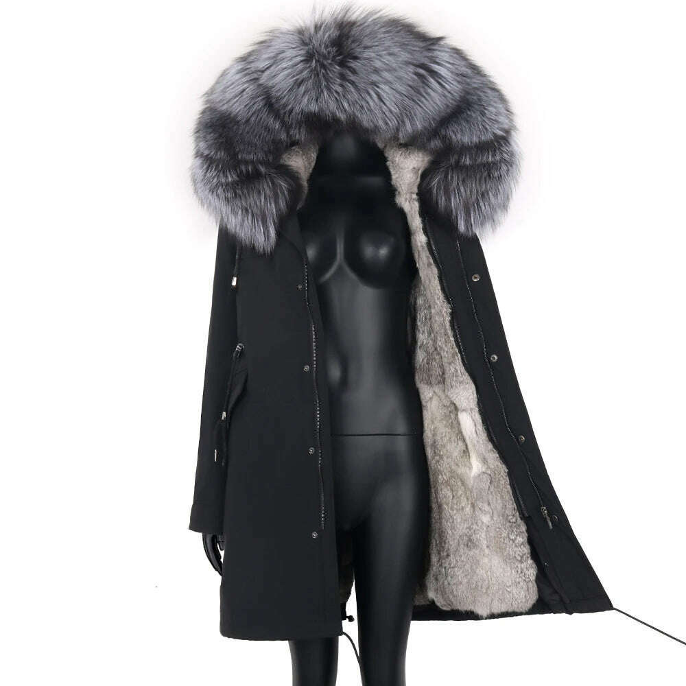 KIMLUD, Winter Real Rabbit Fur Coat Women Long Jacket Waterproof Parkas Rex Rabbit Liner Removable Raccoon Fur Collar Hooded Outwear, rabbit fur liner 24 / S, KIMLUD APPAREL - Womens Clothes