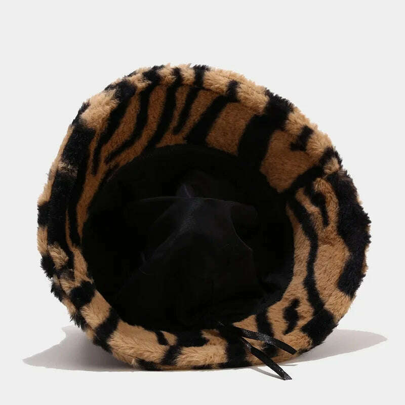 KIMLUD, Winter Zebra Pattern Faux Fur Fluffy Bucket Hats Women Outdoor Warm Sun Hat Soft Velvet Furly Fisherman Cap Lady Fashion Panama, KIMLUD Womens Clothes