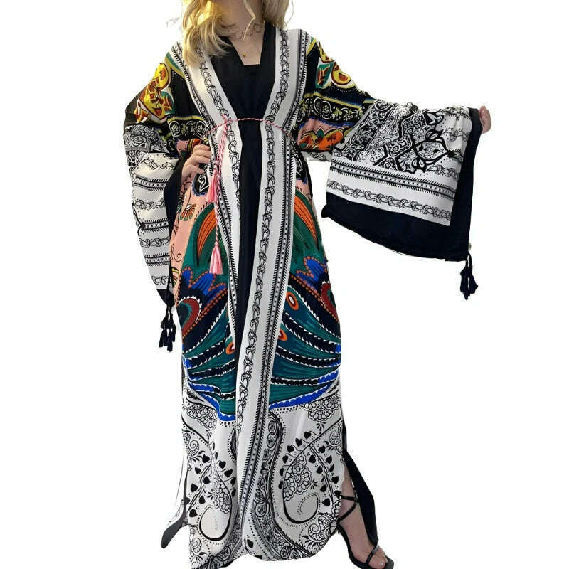 KIMLUD, WINYI Spring dress 2021 Women KIMONO Cardigan stitch robe Cocktail sexcy Boho Maxi African Holiday Batwing Sleeve Silk Robe, KIMLUD Womens Clothes