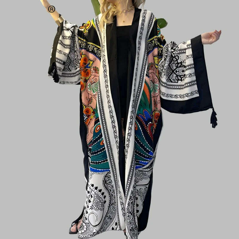 KIMLUD, WINYI Spring dress 2021 Women KIMONO Cardigan stitch robe Cocktail sexcy Boho Maxi African Holiday Batwing Sleeve Silk Robe, KIMLUD Womens Clothes