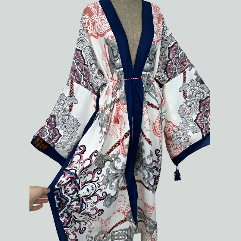 KIMLUD, WINYI Spring dress 2021 Women KIMONO Cardigan stitch robe Cocktail sexcy Boho Maxi African Holiday Batwing Sleeve Silk Robe, KIMLUD Womens Clothes