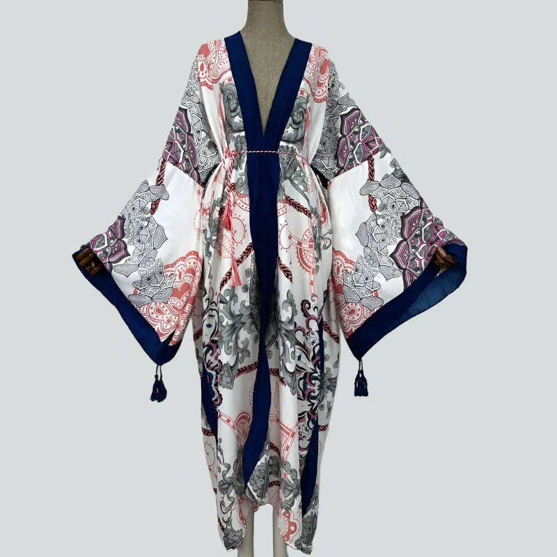 KIMLUD, WINYI Spring dress 2021 Women KIMONO Cardigan stitch robe Cocktail sexcy Boho Maxi African Holiday Batwing Sleeve Silk Robe, 1 / One Size, KIMLUD APPAREL - Womens Clothes