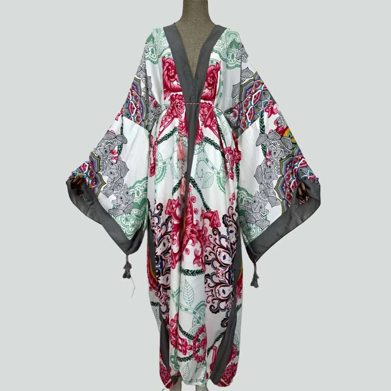 KIMLUD, WINYI Spring dress 2021 Women KIMONO Cardigan stitch robe Cocktail sexcy Boho Maxi African Holiday Batwing Sleeve Silk Robe, 4 / One Size, KIMLUD APPAREL - Womens Clothes