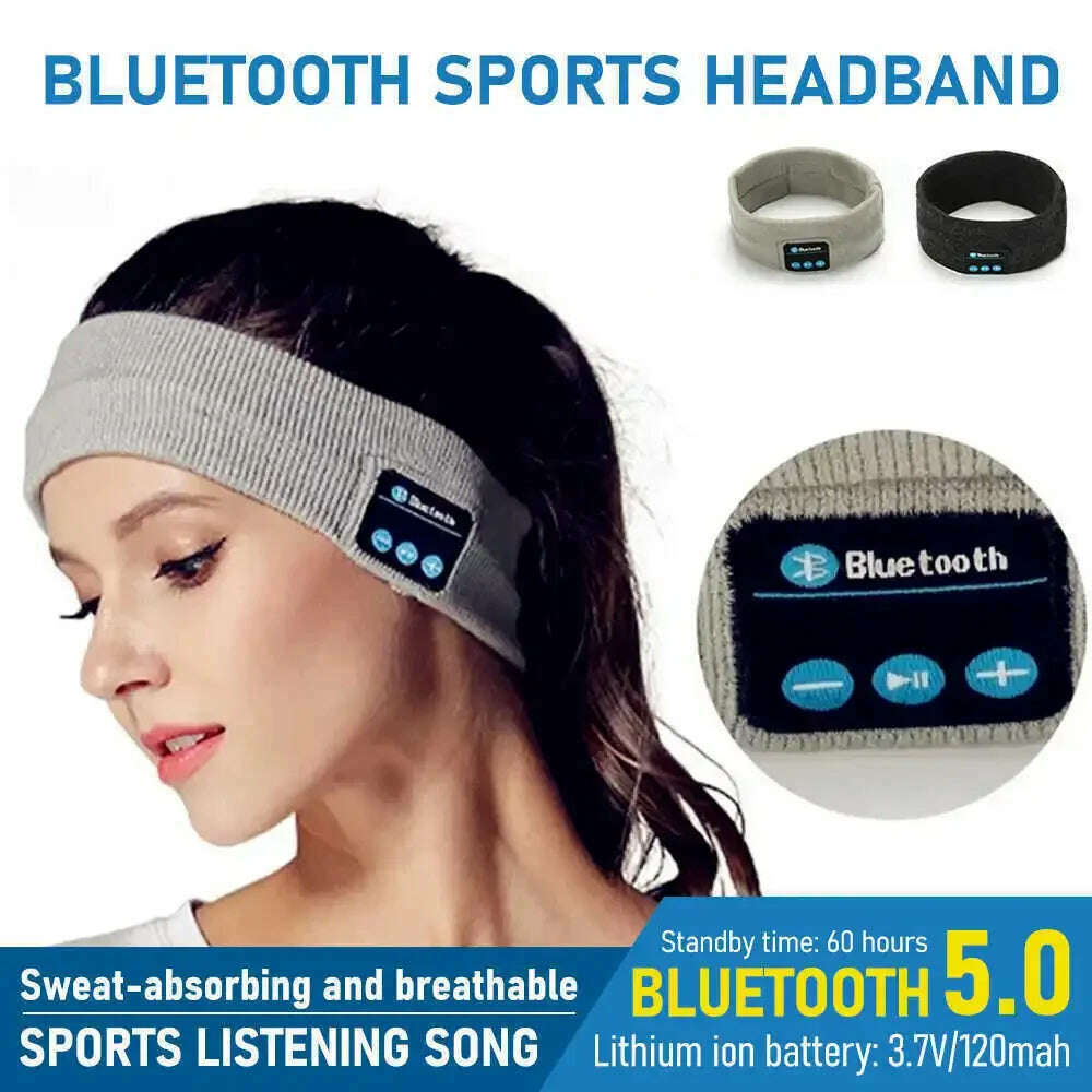 Wireless Bluetooth Earphone Sleeping Running Headband Stereo Earphones Sports Headset Music Hat With Mic Smart Phone Headphone - KIMLUD