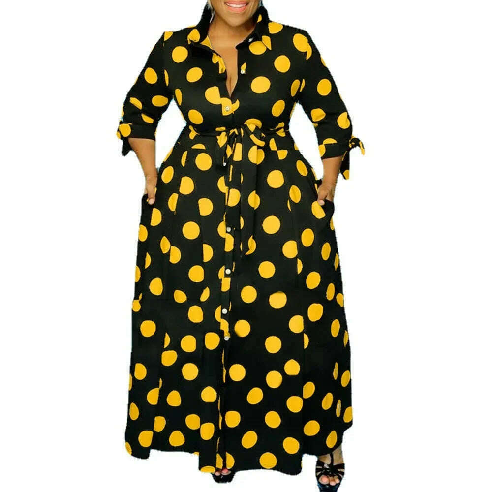 KIMLUD, Wmstar Plus Size Dresses for Women Dot Printed with Pockets Slashes Fashion Party Maxi Dress Hot Sale Wholesale Dropshipping, Yellow / 5XL, KIMLUD APPAREL - Womens Clothes