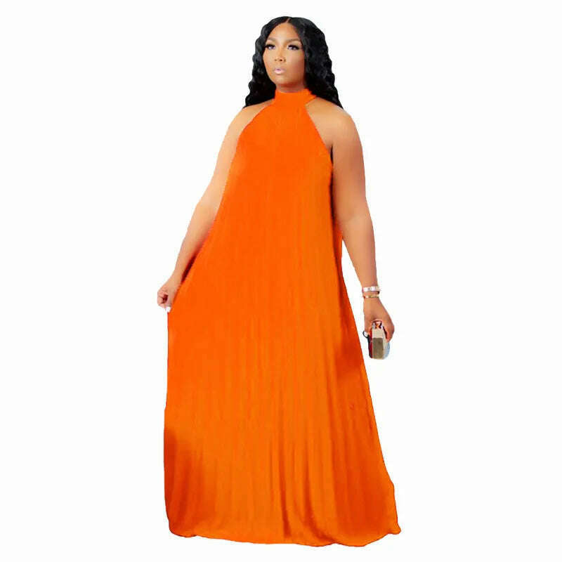 KIMLUD, Wmstar Plus Size Women Long Dress leeveless Bandage Halter Hollow Out Splited A-line Maxi Dresses Outfits Wholesale Dropshipping, Orange / 4XL, KIMLUD APPAREL - Womens Clothes