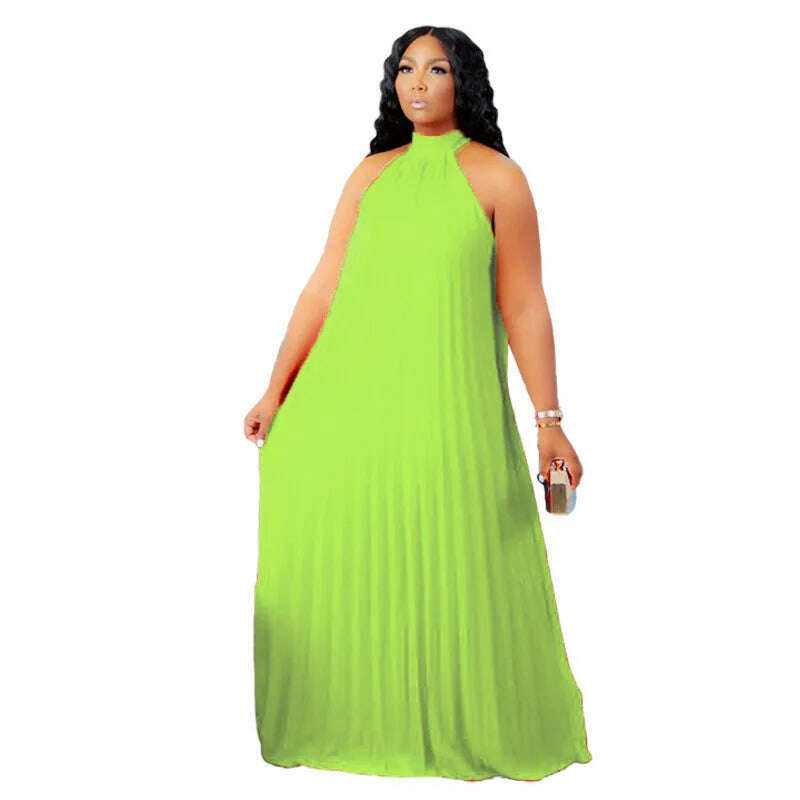 KIMLUD, Wmstar Plus Size Women Long Dress leeveless Bandage Halter Hollow Out Splited A-line Maxi Dresses Outfits Wholesale Dropshipping, Fluorescent Green / 5XL, KIMLUD APPAREL - Womens Clothes