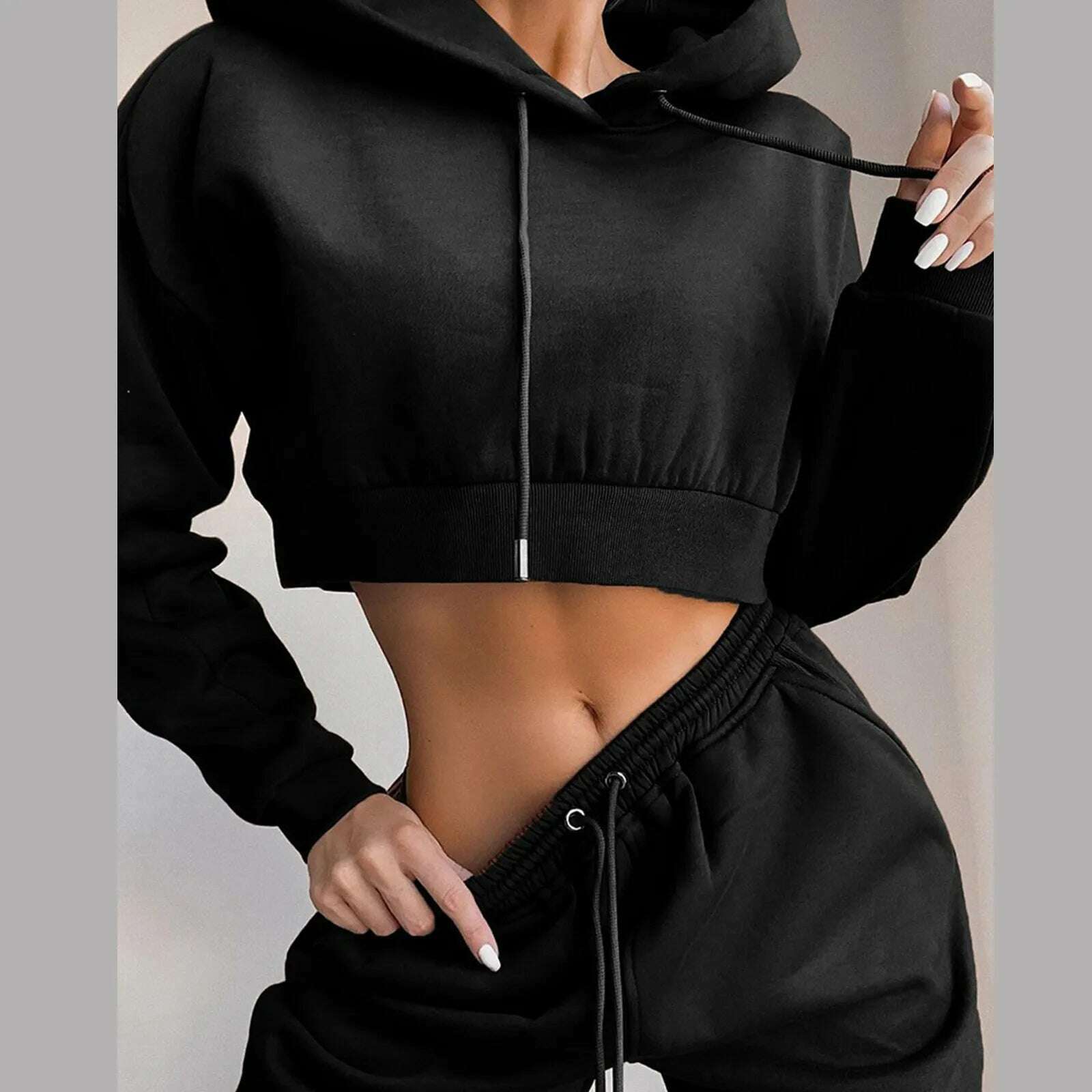 KIMLUD, Women 2 Piece Set Casual Sport Outfits Tracksuit Hoodies Sweatshirt+Sweatpants Jogger Pants 2021 Fashion Winter Sportswear, Black / L, KIMLUD APPAREL - Womens Clothes