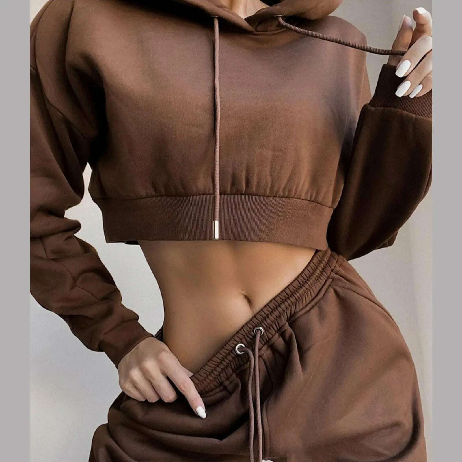 KIMLUD, Women 2 Piece Set Casual Sport Outfits Tracksuit Hoodies Sweatshirt+Sweatpants Jogger Pants 2024 Fashion Winter Sportswear, Coffee / XXL / CN, KIMLUD APPAREL - Womens Clothes