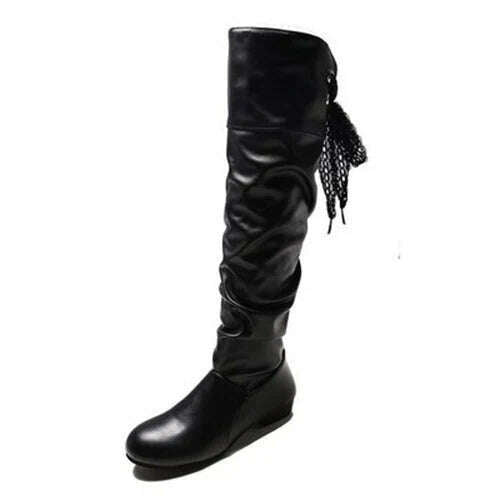 KIMLUD, Women 2023 Spring Knee High Boots Red Black White Tall Boots Woman Pleated Low Heel Casual Leather Female Long Shoes, Black / 36, KIMLUD APPAREL - Womens Clothes