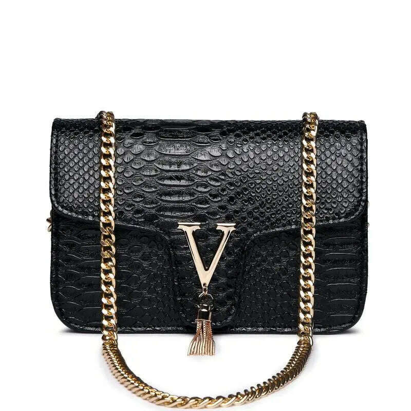 KIMLUD, Women Alligator Crocodile Pattern Crossbody Bags 2022 Luxury Brand Lady Chain Shoulder Bag Gold Orange Blue Handbag Totes Clutch, black 2 1, KIMLUD APPAREL - Womens Clothes