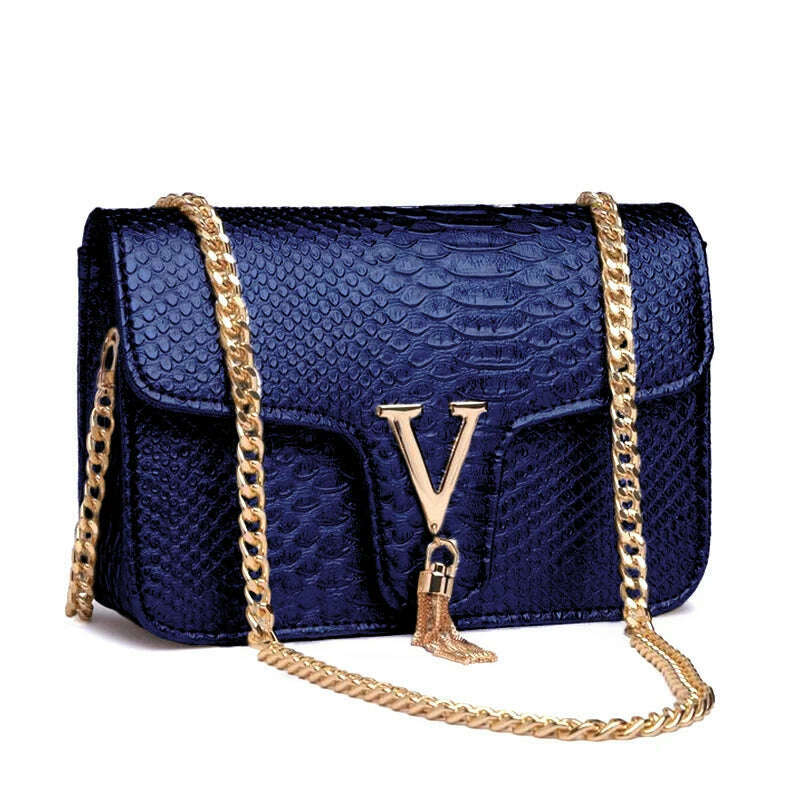 KIMLUD, Women Alligator Crocodile Pattern Crossbody Bags 2022 Luxury Brand Lady Chain Shoulder Bag Gold Orange Blue Handbag Totes Clutch, dark blue, KIMLUD APPAREL - Womens Clothes