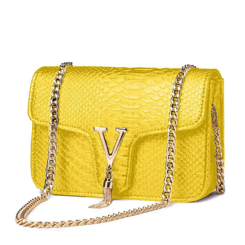 KIMLUD, Women Alligator Crocodile Pattern Crossbody Bags 2022 Luxury Brand Lady Chain Shoulder Bag Gold Orange Blue Handbag Totes Clutch, Yellow, KIMLUD APPAREL - Womens Clothes