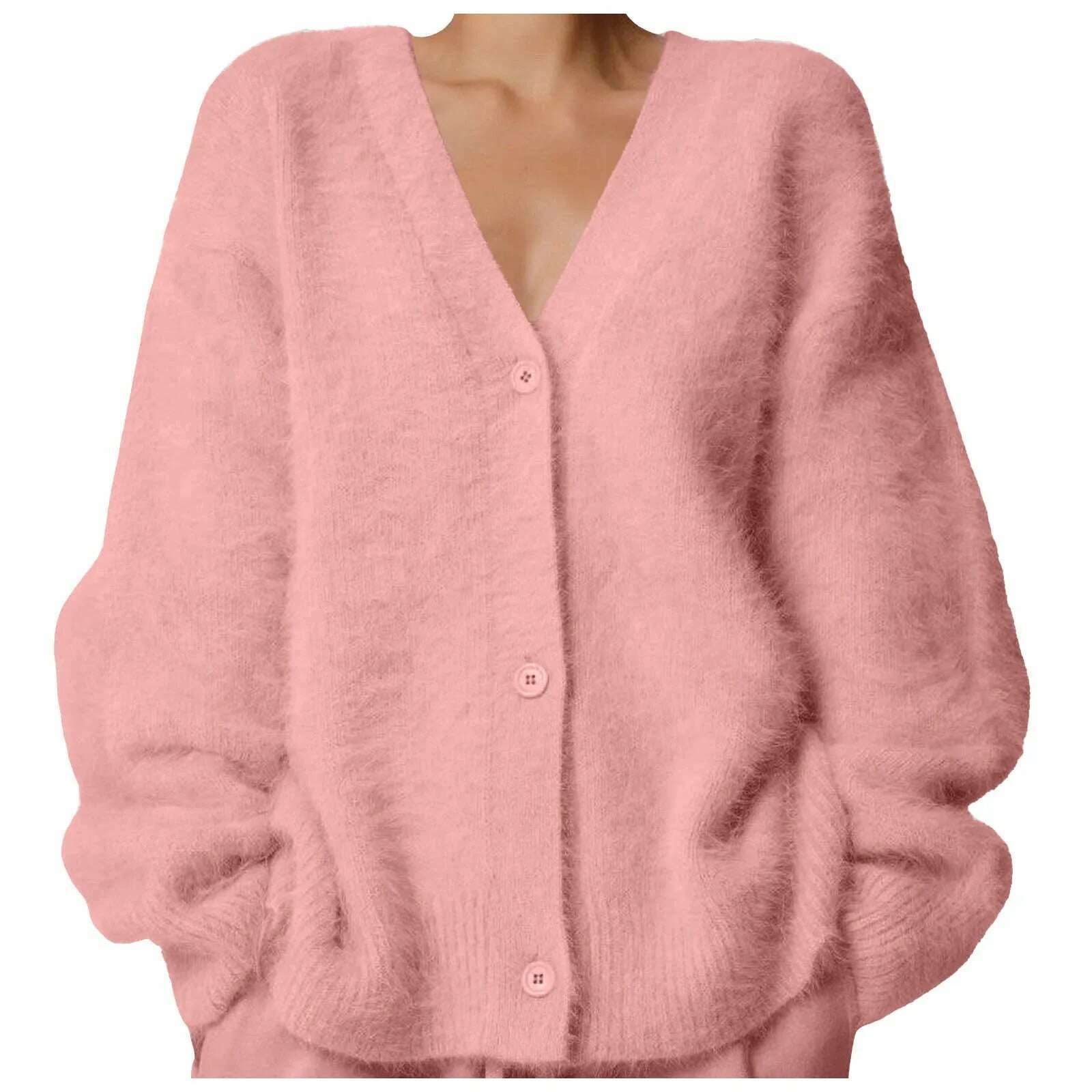 KIMLUD, Women Autumn Winter Sweater Cardigan Fashion Solid Knitted Loose Long Sleeve Cardigan Ladies Soft Fleece Jacket Cardigan Tops, KIMLUD Womens Clothes