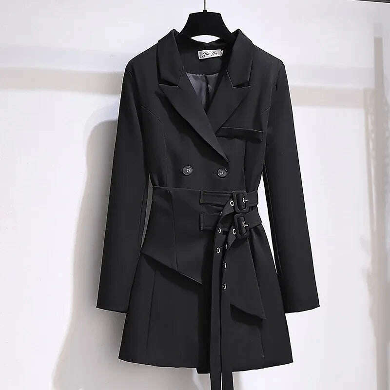 KIMLUD, Women Blazer 2023 Autumn Women Clothing Belt Coats Long Sleeve Jacket Women Irregular Suit Dress for Women OL Solid Blazer Femme, KIMLUD Womens Clothes