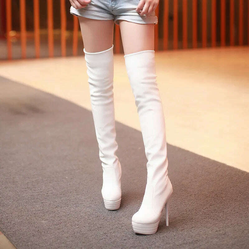 KIMLUD, Women Boots PU Sexy Over The Knee Long Boots Sexy Thin High Heel Boots Platform Women Shoes Zapatos De Mujer Botas 2020 Newest, KIMLUD Womens Clothes