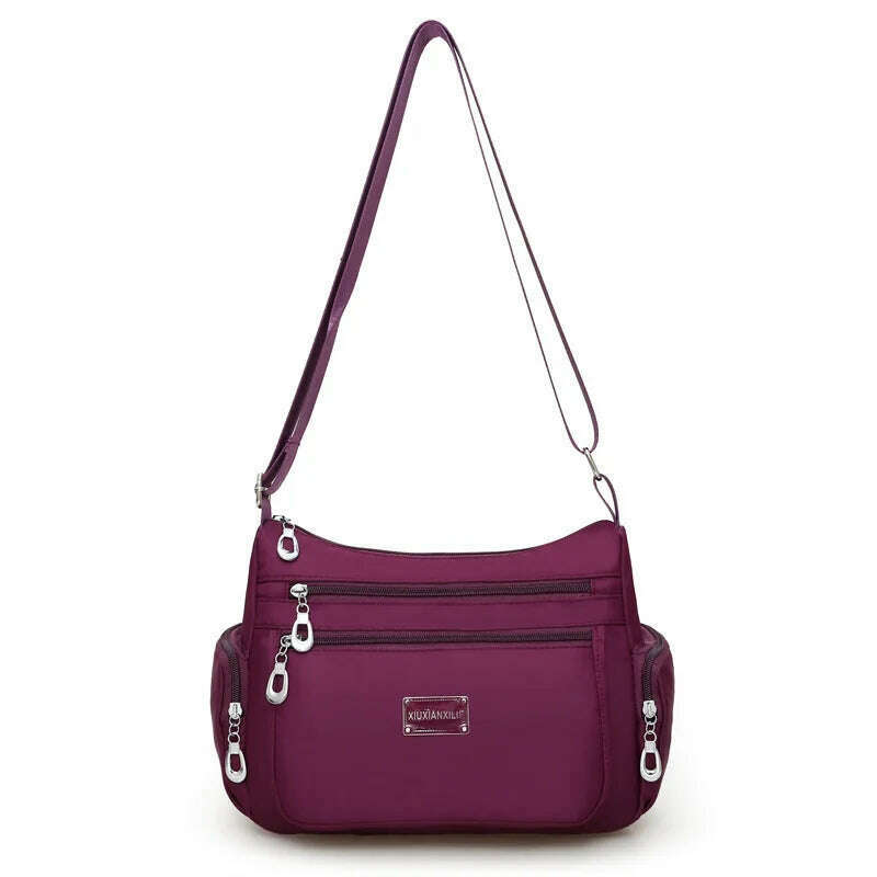 KIMLUD, Women Casual Bolsos Messenger Bag Waterproof Nylon Shoulder Bag Large Capacity Mom Handbags Tote Crossbody Pack sac a main Purse, purple / 28x11x20cm, KIMLUD APPAREL - Womens Clothes