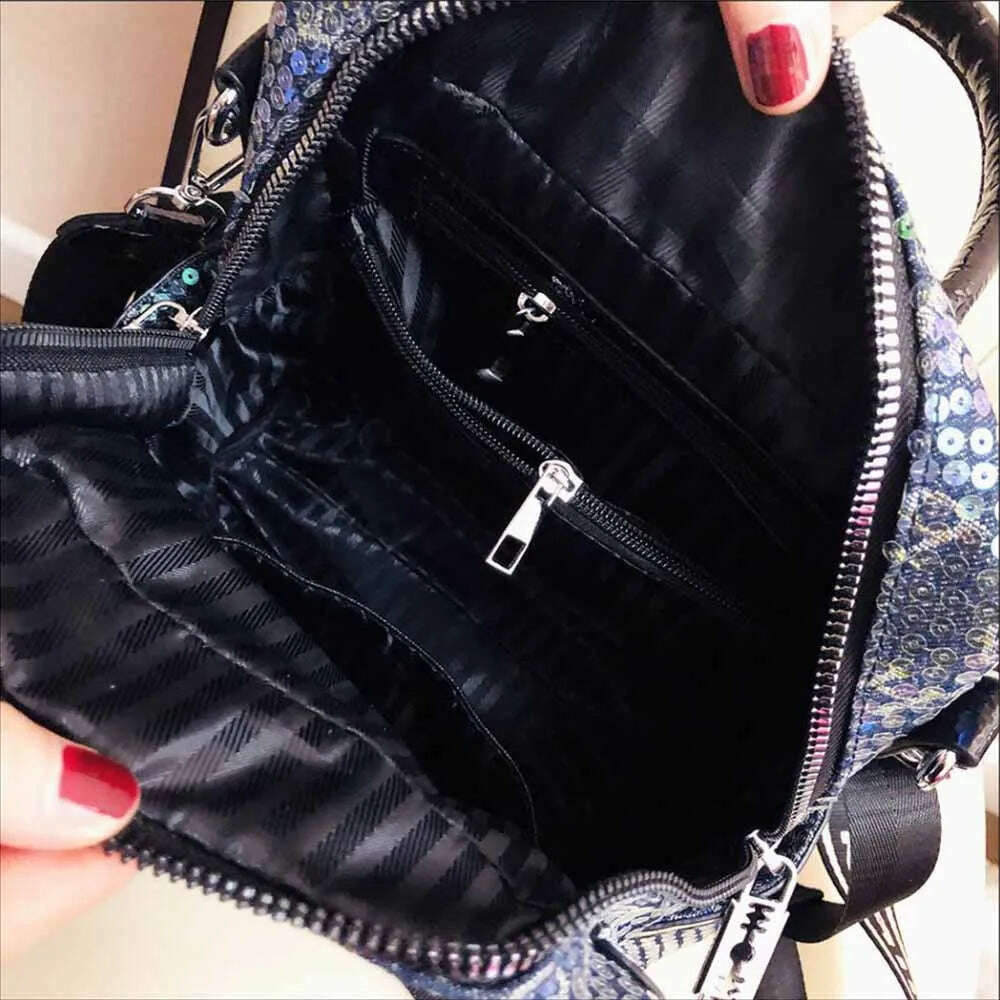 Women Casual Vegan Leather Sequins Backpack Female Fashion High Quality Big Size School Bag Luxury Brand Large Capacity Knapsack - KIMLUD