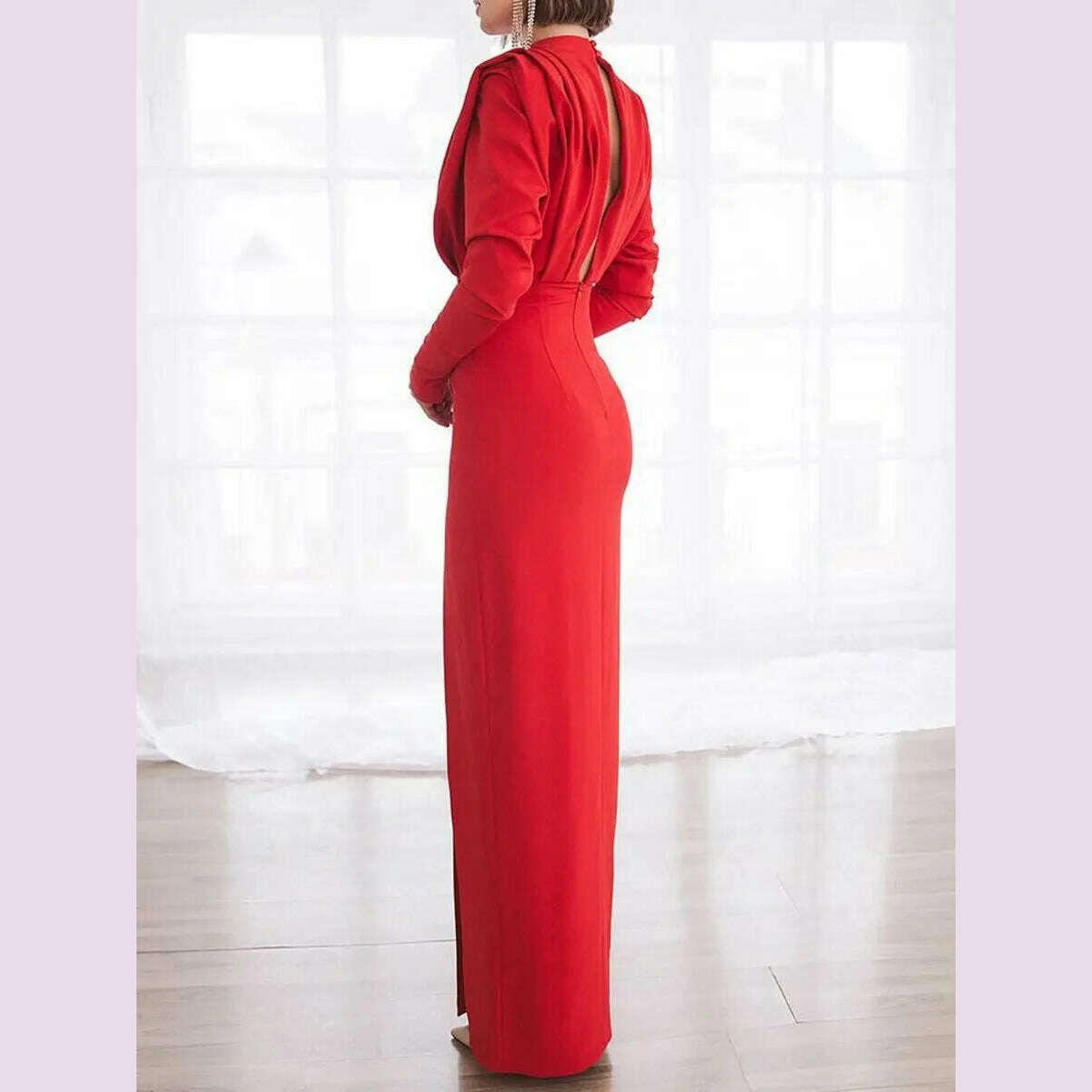 KIMLUD, Women Dress Slim Fit Sexy Turtleneck Full Sleeve Evening Long Dresses Solid High Waist Elegant Straight Gown Vestidos 2024, KIMLUD Womens Clothes