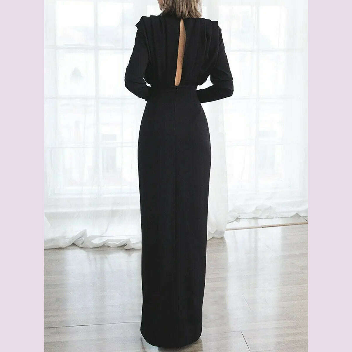 KIMLUD, Women Dress Slim Fit Sexy Turtleneck Full Sleeve Evening Long Dresses Solid High Waist Elegant Straight Gown Vestidos 2024, KIMLUD Womens Clothes