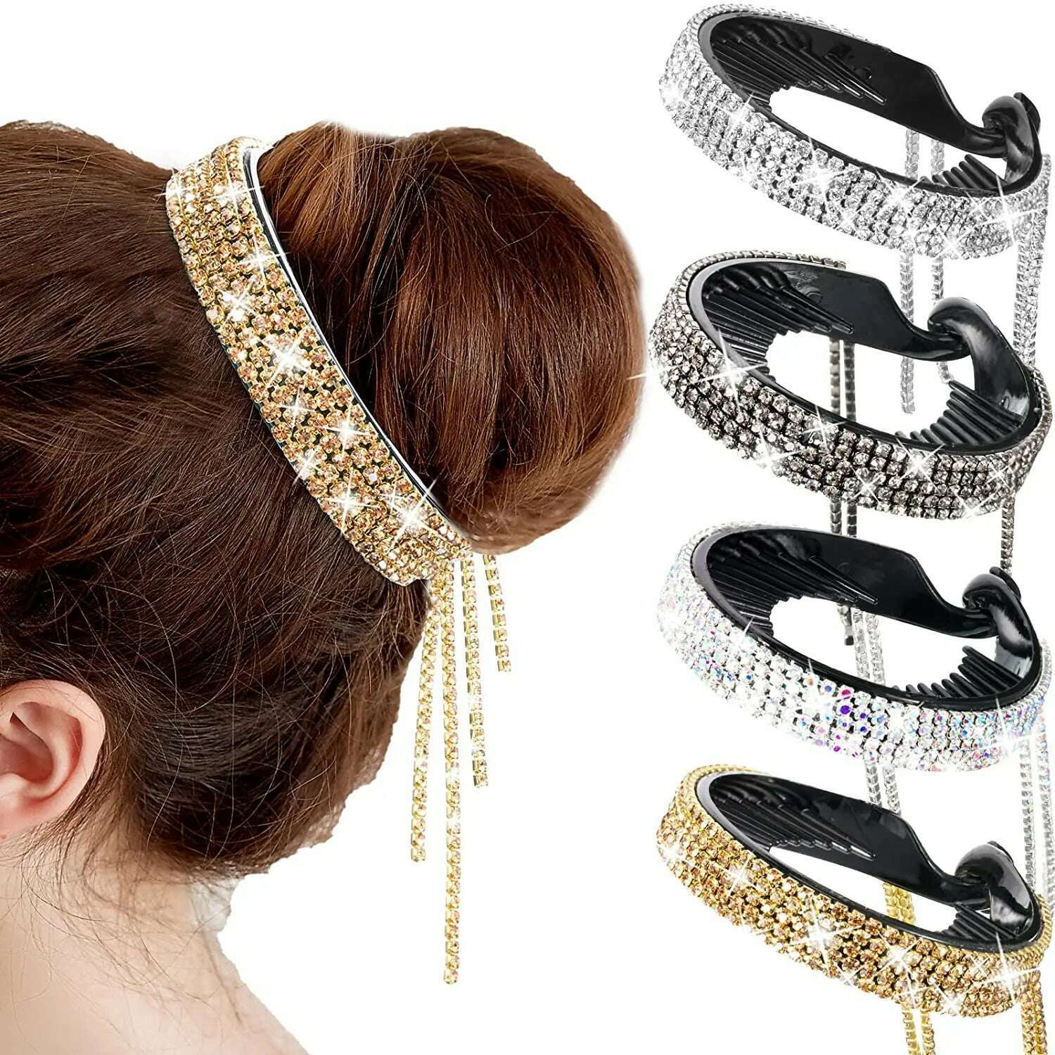 Women Elegant Luxury Rhinestone Hair Claws Crystal Tassel Ponytail Hairpin Hair Accessories for Wedding Party - KIMLUD