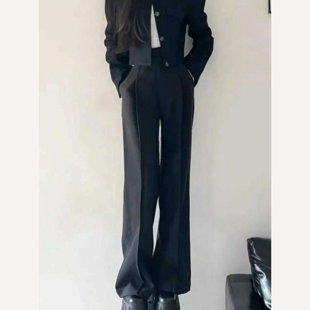 KIMLUD, Women Fashion Elegant Casual Business Black Trousers Suit Vintage Crop Blazer Jackets and Pants Two Pieces Set Female Pantsuits, KIMLUD Womens Clothes