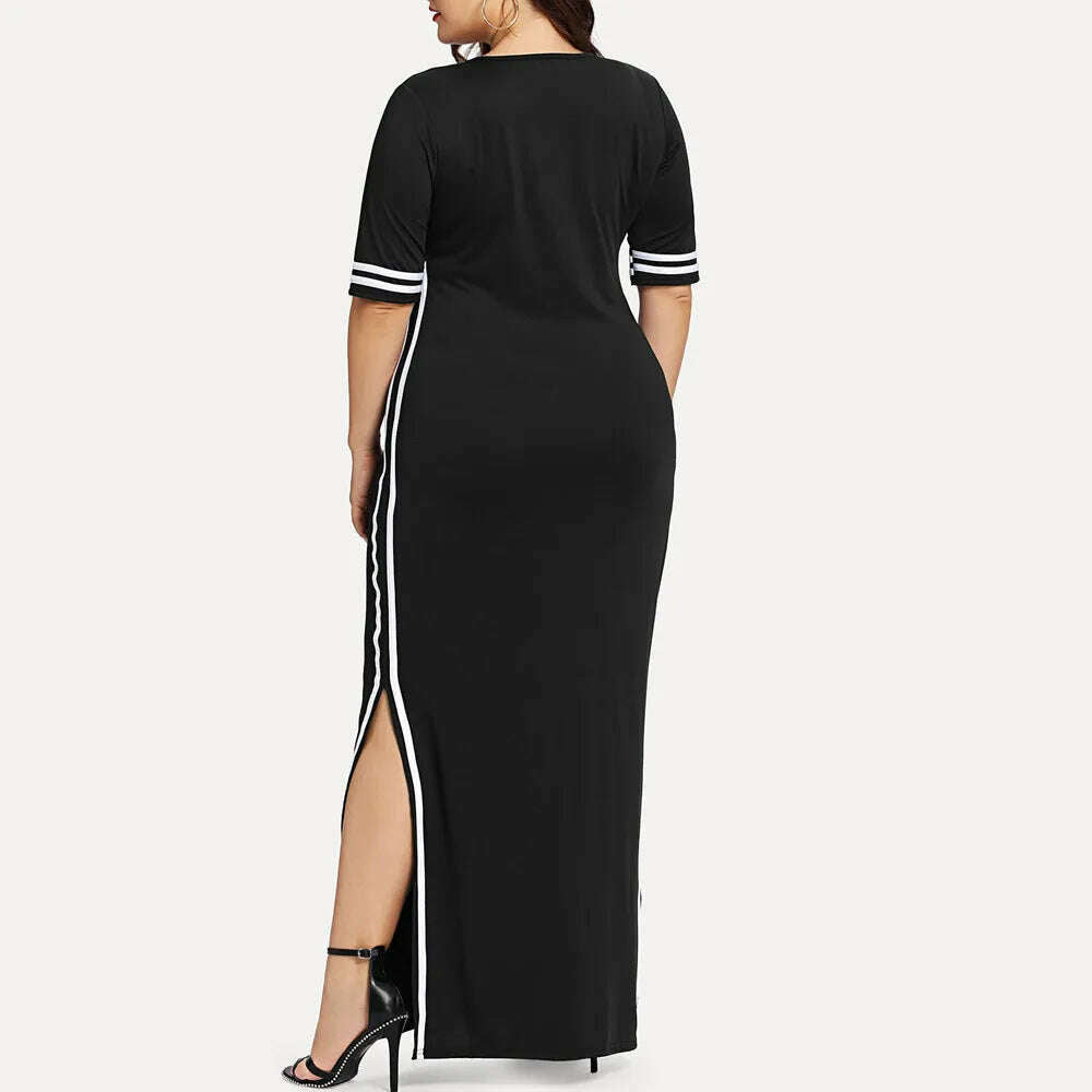 KIMLUD, Women Fashion Long Sport Dress Casual Slim Stripe Split Dress Party Night Dresses Long Dress Female Evening Dress Gothic, KIMLUD Womens Clothes