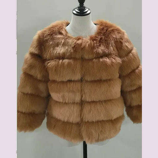 KIMLUD, Women Faux Fur Coat Autumn Winter High Quality Fluffy Short Coat Faux Fur Jacket Ladies furry Fashion Tops, camel / XXS, KIMLUD APPAREL - Womens Clothes