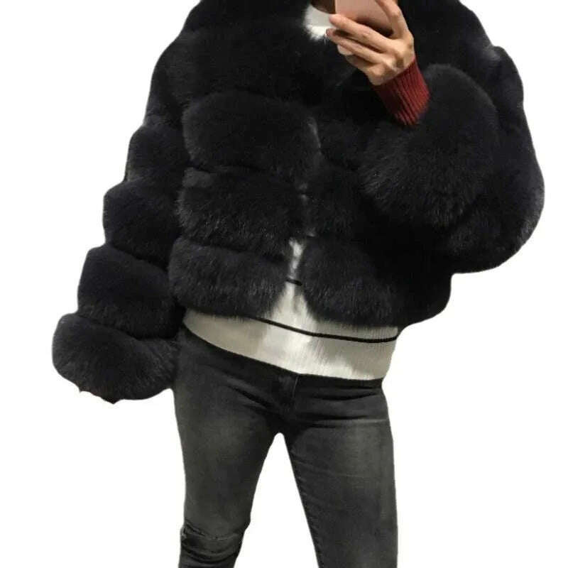 KIMLUD, Women Faux Fur Coat Autumn Winter High Quality Fluffy Short Coat Faux Fur Jacket Ladies furry Fashion Tops, black / XXS, KIMLUD APPAREL - Womens Clothes