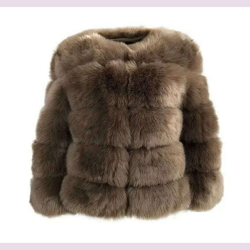 KIMLUD, Women Faux Fur Coat Autumn Winter High Quality Fluffy Short Coat Faux Fur Jacket Ladies furry Fashion Tops, Coffee / XXS, KIMLUD APPAREL - Womens Clothes