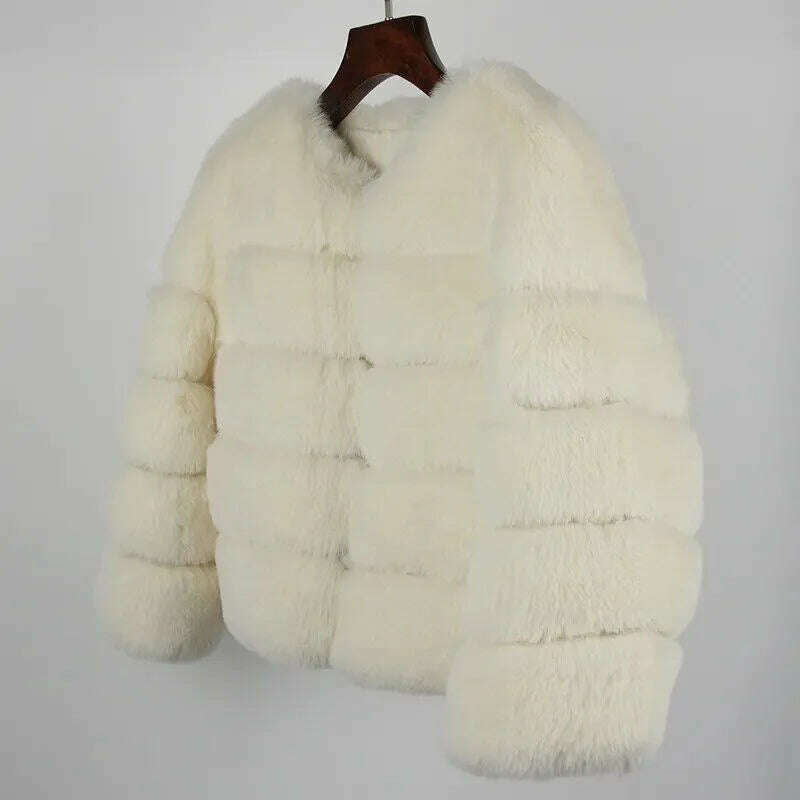 KIMLUD, Women Faux Fur Coat Autumn Winter High Quality Fluffy Short Coat Faux Fur Jacket Ladies furry Fashion Tops, APRICOT / XXS, KIMLUD APPAREL - Womens Clothes