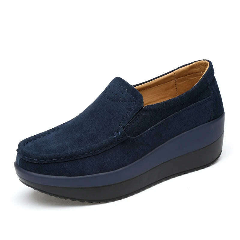 KIMLUD, Women Flat Platform Loafers Ladies Elegant Suede Leather Moccasins Shoes Woman Slip On Moccasin Women's Blue Casual Shoes, Blue / 40, KIMLUD APPAREL - Womens Clothes