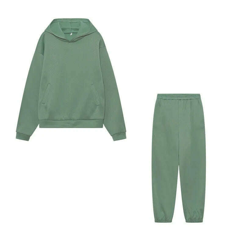 KIMLUD, Women Hooded Tracksuit Sports 2 Pieces Set Streetwear Sweatshirts Pullover Pants Suit Home Sweatpants Trousers Outfits 2023, Green / XXL, KIMLUD APPAREL - Womens Clothes